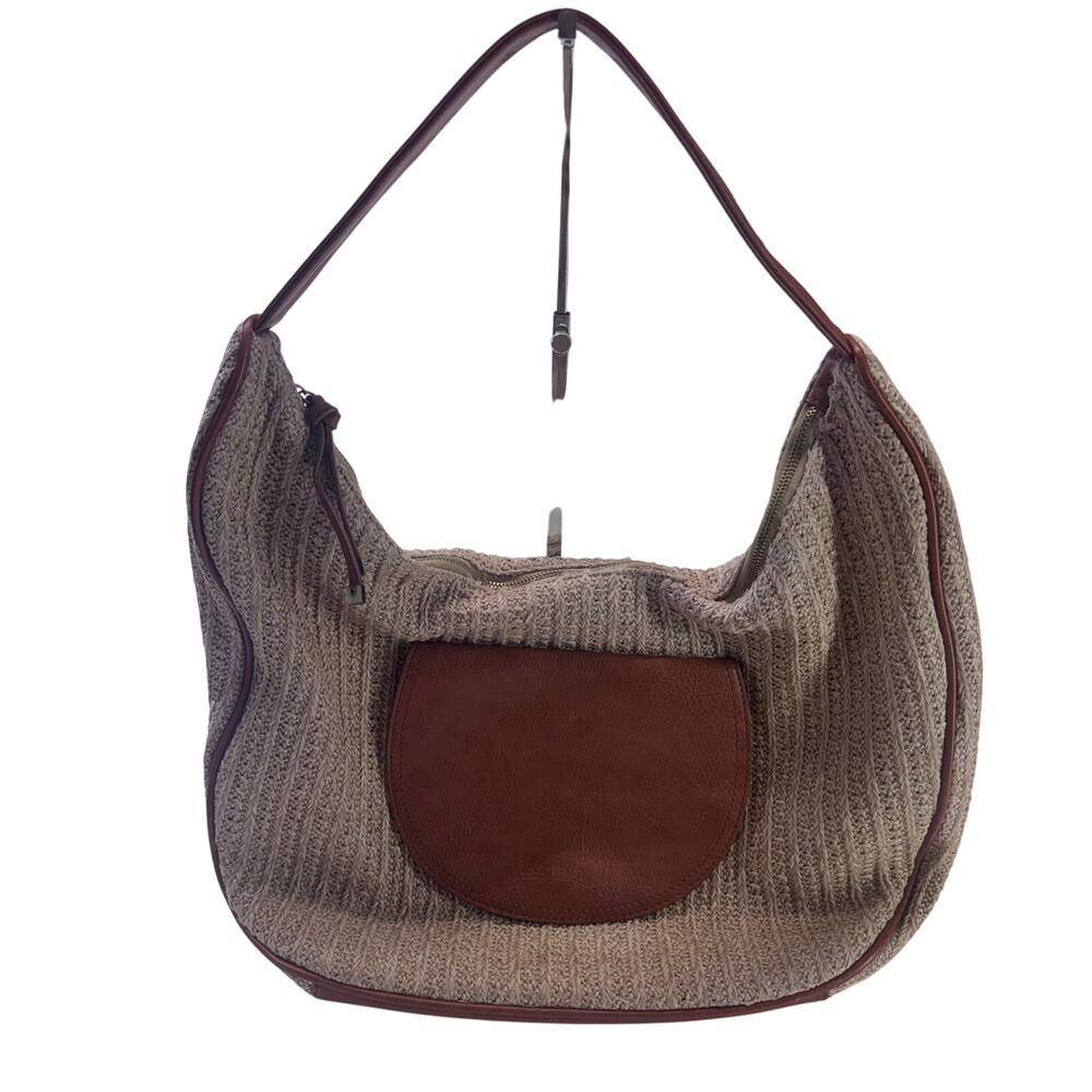 Anthropologie Urban Originals Oversized Woven Raffia Straw Handbag LeatherPocket